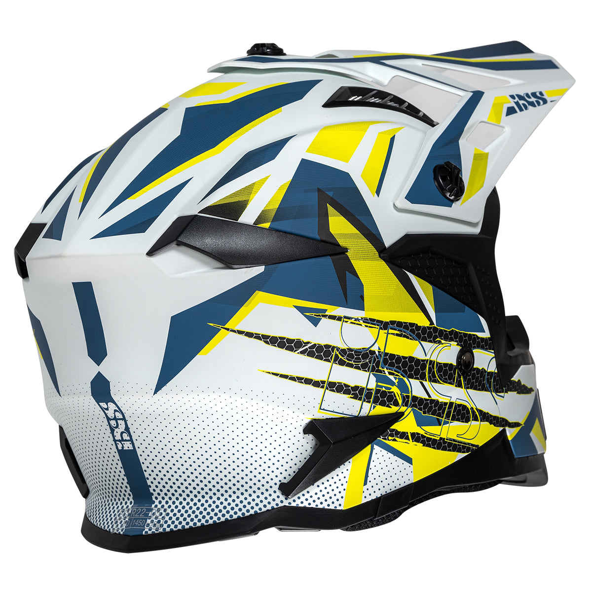 Motocross Helm iXS363 2.0 weiss matt-blau-gelb neon