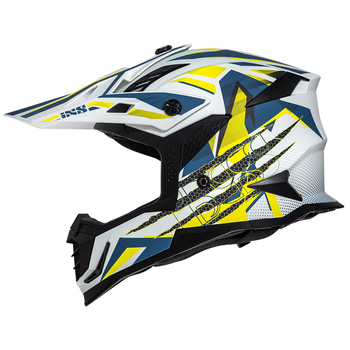 Motocross Helm iXS363 2.0 weiss matt-blau-gelb neon