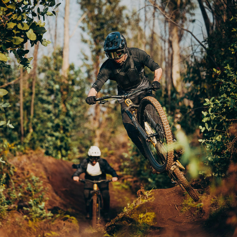 2 MTB Fahrer auf einem Waldweg